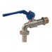 BIBCOCK, ANGLED BALL VALVE WITH HOSE UNION, 15MM, BLUE LEVER HANDLE 